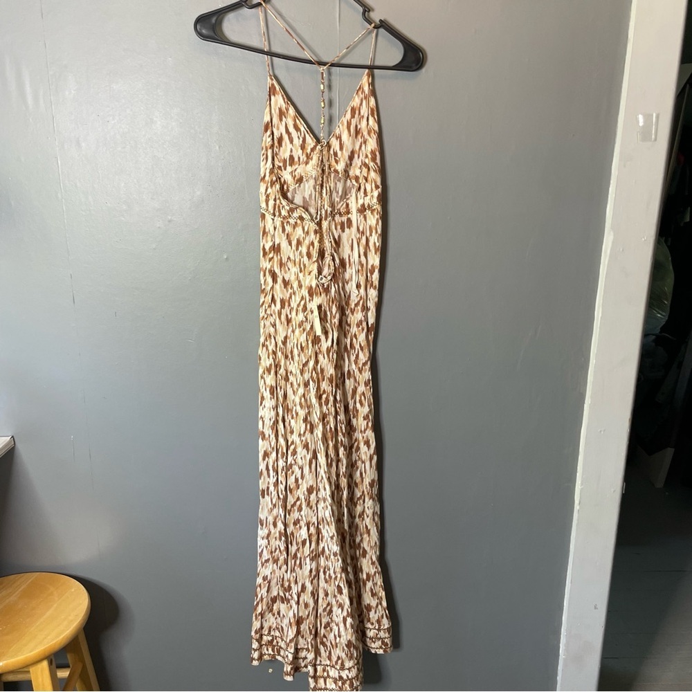 AERIE FRONT SLIT MAXI DRESS open back size small color: horizon - Picture 10 of 11
